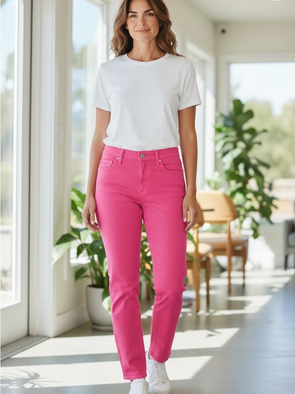 Talbots Flawless Women's Petite Sz 12P Slim Ankle Pink Jeans Mid Rise Denim